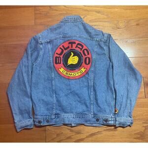 Vintage 90s Mens Medium Lee Riders Blue Denim Jean Trucker Jacket bultaco cemoto